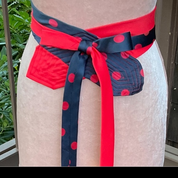 Blue Red geometric shimmer Japanese Obi style reused men’s silk ties wrap belt - Picture 13 of 13